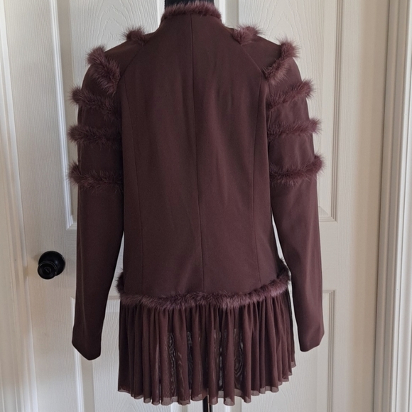 NWOT Champagne Italy Mink Faux Fur Trim Beaded Flowy Dressy Chic Jacket - Picture 5 of 9